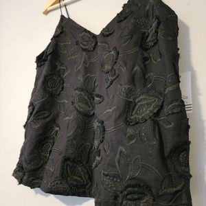 NWT Black Embroidered Spaghetti Strap Top Ophelia Roe Size Small